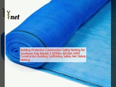 Building Protection Construction Safety Netting for Southeast Asia Market 3.3X100m 60GSM HDPE Construction Building Scaffolding Safety Net Debris Netting